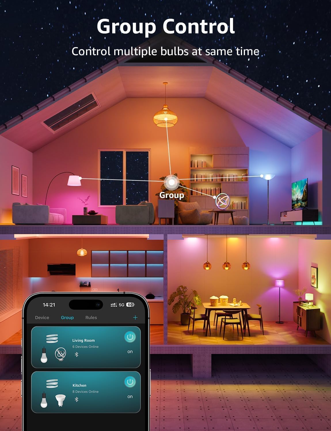 Lepro B3 AI Smart Bulb, 1500 Lumen Smart Light Bulb 100W RGBWW Dimmable, Color Changing LED Light Bulbs A21 E26, Work with Alexa and Google Assistant, WiFi & Bluetooth, Music Sync, 4 Packs