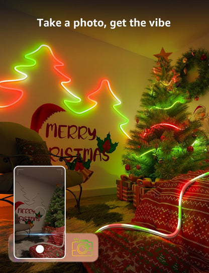 Lepro AI Neon Lights N1, RGBIC Neon Led Lights, Work with Alexa & Google Neon Rope Light, Music Sync neon led Strip Light, IP65 Outdoor Led Strip Lights Waterproof, LED Lights Strip for Bedroom, 20FT