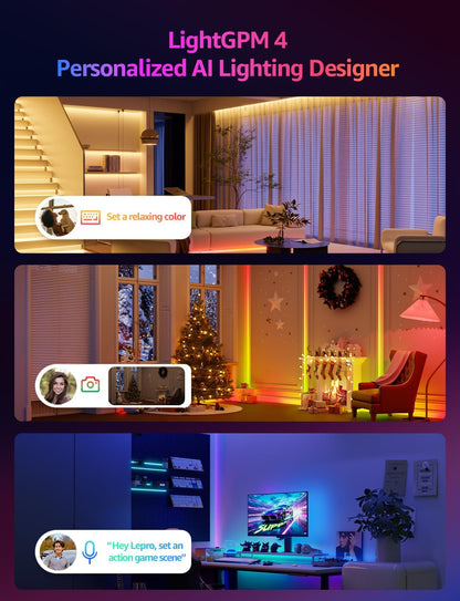 Lepro S1 AI LED Lights, 65.6ft WiFi RGBIC Led Lights Strip for Bedroom, Work with Alexa/Google LED Strip Lights, Music Sync LED Light Strips, Color DIY led Light, LLM Christmas Decorations Lights