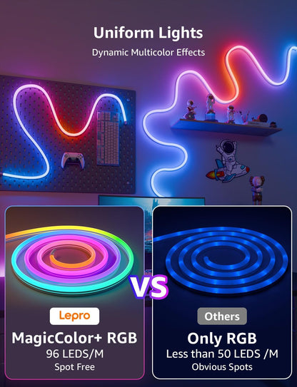 Lepro AI LED Neon Lights N1, RGBIC LED Lights, Work with Google/Alexa Neon Rope Light, IP65 Outdoor Led Strip Lights Waterproof, Music Sync LED Lights Strip for Bedroom, LED Rope Lights Indoor