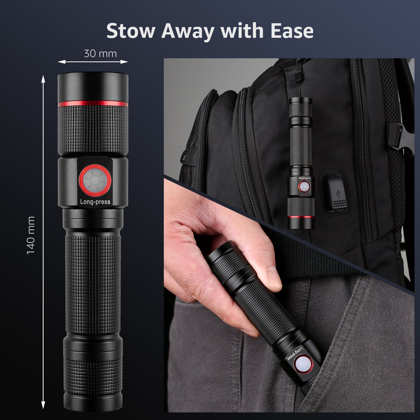 Lepro LED Flashlight Rechargeable, Flash Light Led flashlights high lumens Handheld Flashlights with TypeC Cable, Waterproof Super Bright Flashlight Tactical,Zoomable,5 Modes,Waterproof Lampe de poche