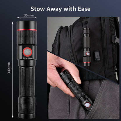 Lepro LED Flashlight Rechargeable, Flash Light Led flashlights high lumens Handheld Flashlights with TypeC Cable, Waterproof Super Bright Flashlight Tactical,Zoomable,5 Modes,Waterproof Lampe de poche