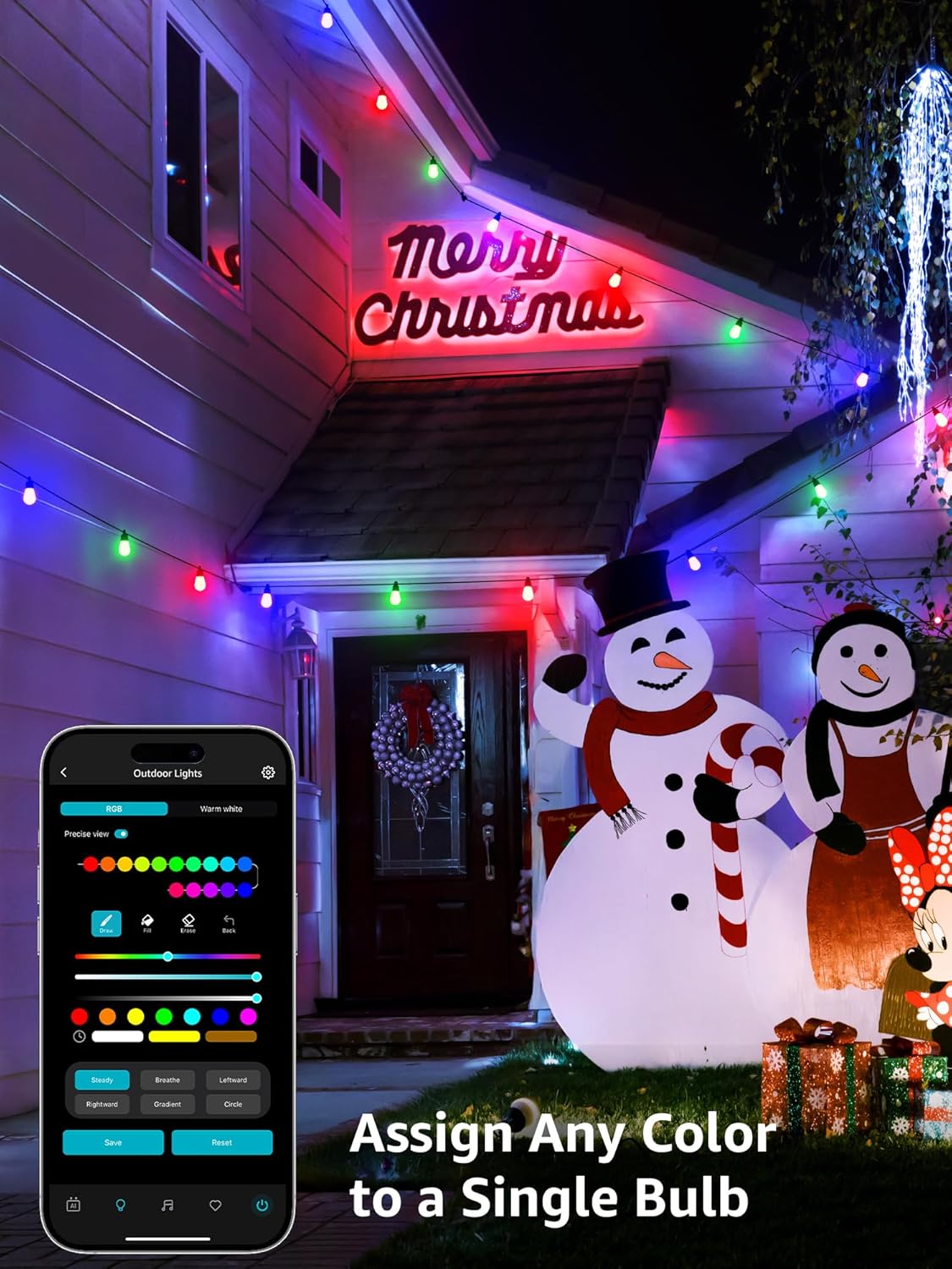 Lepro ZB1 AI Smart String Lights APP Control, 54ft RGB+IC+Warm White Patio Lights 15 LED Bulbs, Alexa Google Enabled Outdoor Lights, AI Generated Lighting LLM, Music Sync, 2.4 GHz WiFi + Bluetooth