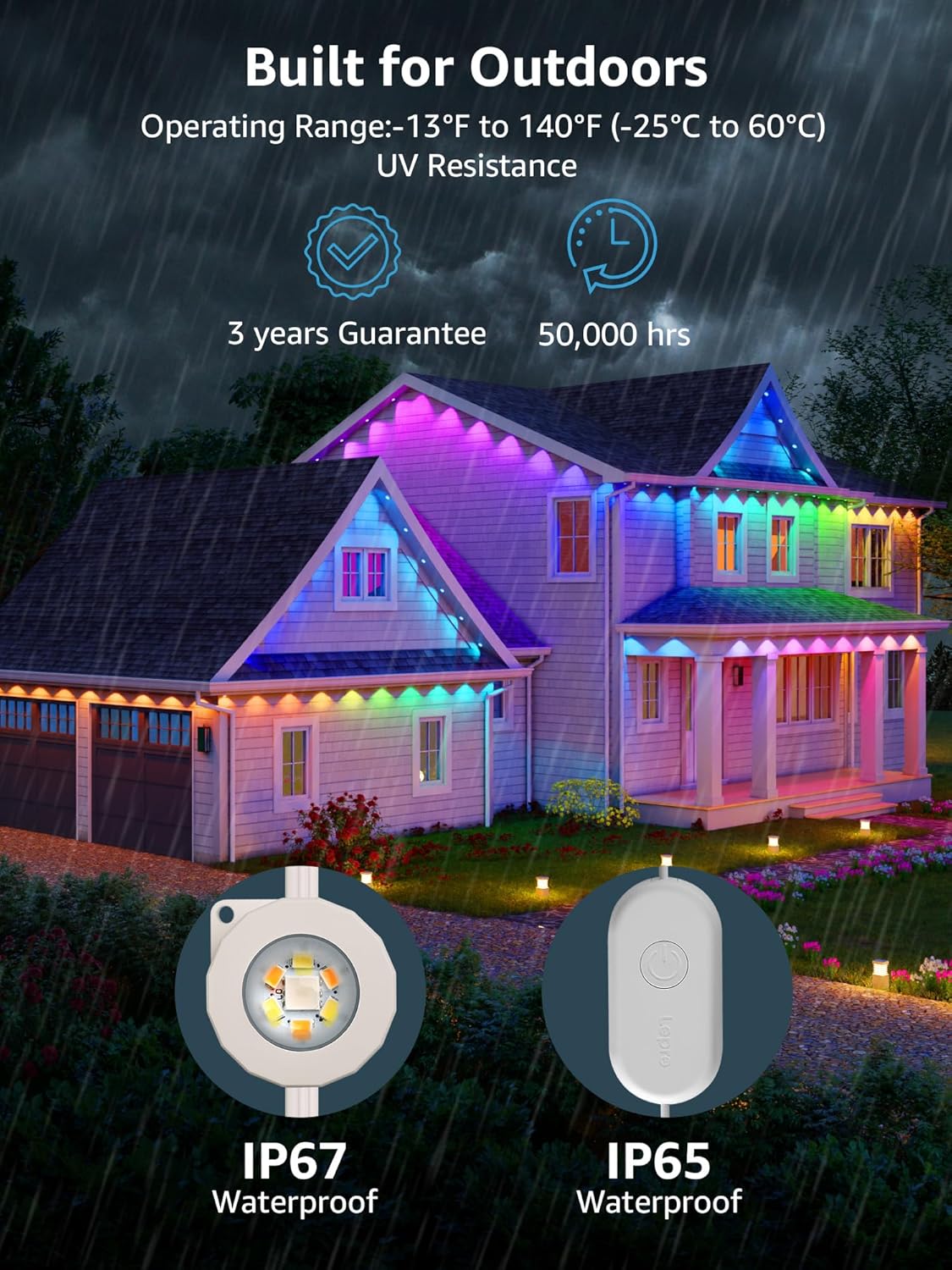 Lepro E1 AI Permanent Outdoor Lights APP Control, 100ft RGB+IC Smart Christmas Lights with 60 Warm/Cool White LED, Alexa Google Enabled Eaves Lights, AI Generated Lighting LLM, NO Remote, 2.4 GHz WiFi