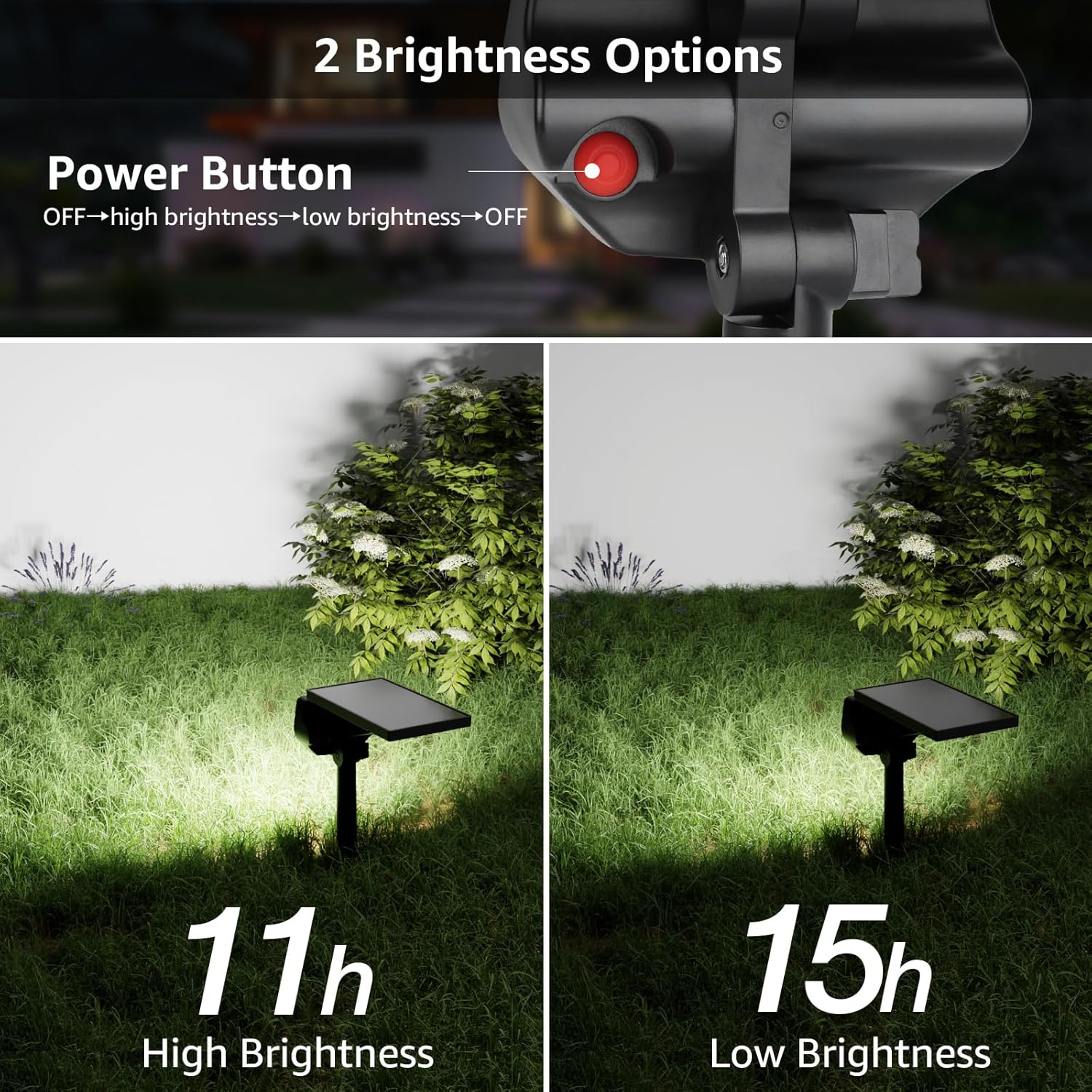 Lepro outdoor solar spotlight with 43 LEDs, daylight white 6500K, waterproof IP65, dusk-to-dawn auto on/off for garden lighting