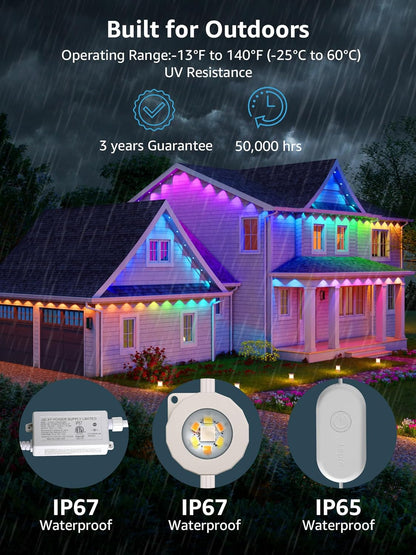 Lepro E1 AI Permanent Outdoor Lights APP Control, 150ft RGB+IC Smart Christmas Lights with 90 Warm/Cool White LED, Alexa Google Enabled Eaves Lights, AI Generated Lighting LLM, NO Remote, 2.4 GHz WiFi