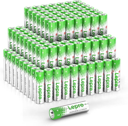 Lepro AA Batteries 100 Count, Double A Alkaline Batteries with Ultra Long-Lasting Power, 1.5 Volt 2800mAh LR6, Holds Power Up to 5 Years, High-Performance, Leak-Proof, Corrosion-Resistant