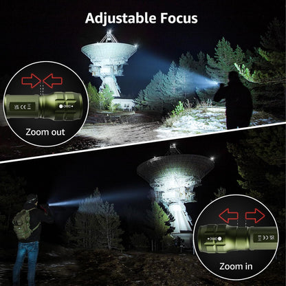 Lighting EVER LED Flashlights High Lumens, Small Flashlight, Zoomable, Waterproof, Adjustable Brightness Flash Light for Outdoor, Emergency, Camping, AAA Batteries Included, Green