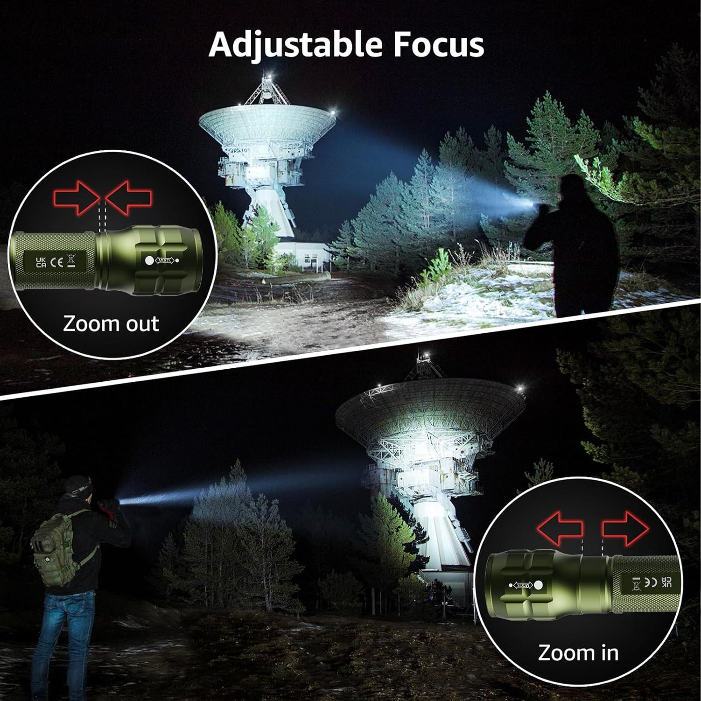 Lighting EVER LED Flashlights High Lumens, Small Flashlight, Zoomable, Waterproof, Adjustable Brightness Flash Light for Outdoor, Emergency, Camping, AAA Batteries Included, Green, 2 Pack