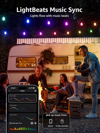 Lepro ZB1 AI Smart String Lights APP Control, 100ft RGB+IC+Warm White Patio Lights 30 LED Bulbs, Alexa Google Enabled Outdoor Lights, AI Generated Lighting LLM, Music Sync, 2.4 GHz WiFi + Bluetooth