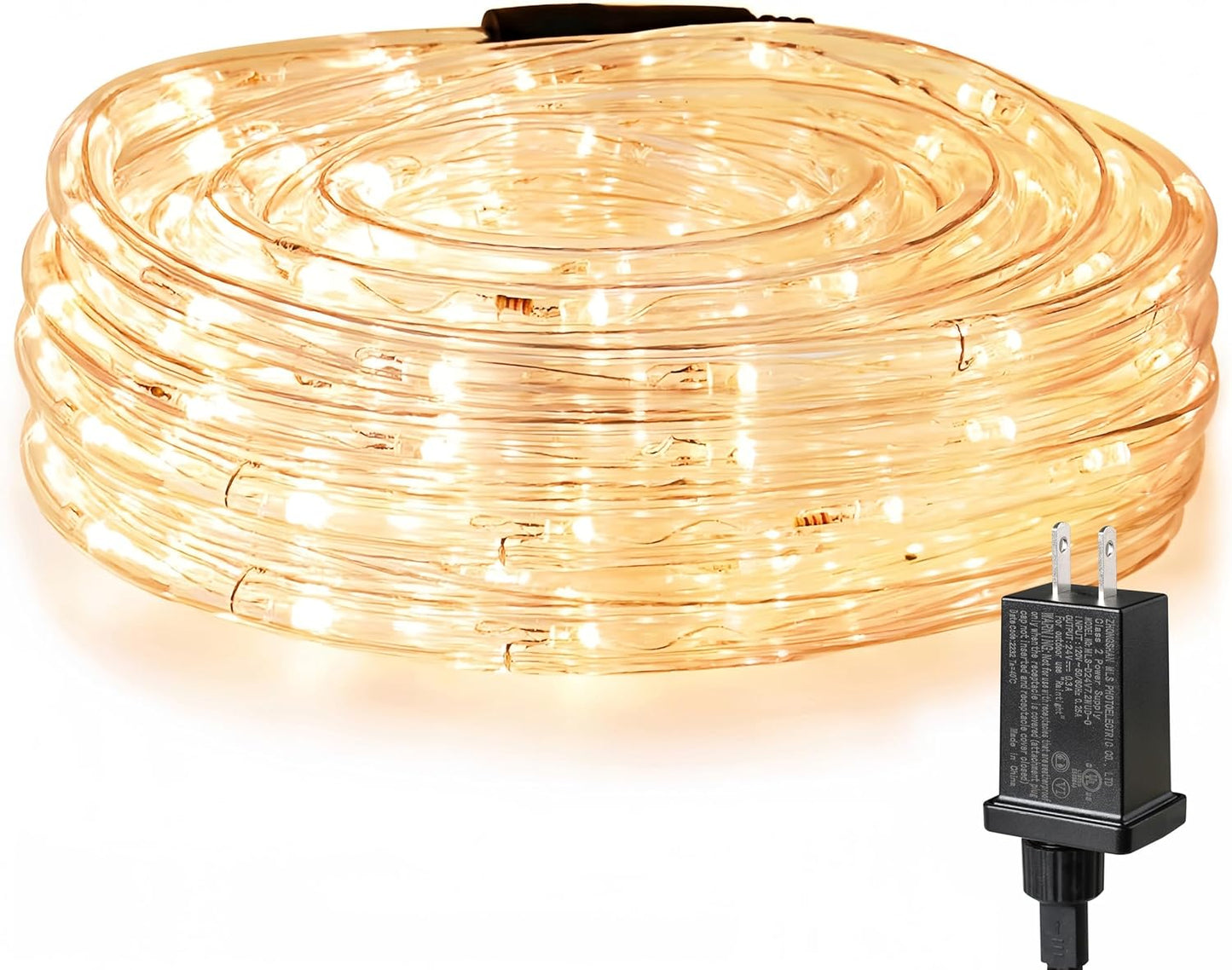 LE Rope String Lights, 24V 32.8ft Waterproof LED String Rope Lights, 240 LEDs Non-dimmable Tube String Lights for Christmas Wedding Festival Party Garden Patio Indoor Outdoor Warm White