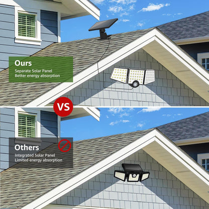 Lepro Solar Motion Sensor Light Outdoor, 72 LED 1000lm Solar Flood Light Separate Solar Panel 3 Adjustable Heads 270¡ã Wide Lighting Angle 6500K Daylight White Auto ON/OFF IP65 Waterproof Security Wall Lights for Porch Yard Garage Pathway, 2 Packs