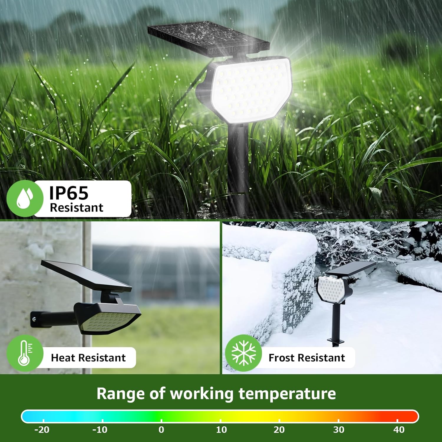 Lepro outdoor solar spotlight with 43 LEDs, waterproof IP65, daylight white 6500K, dusk-to-dawn auto on/off for garden and pathway lighting