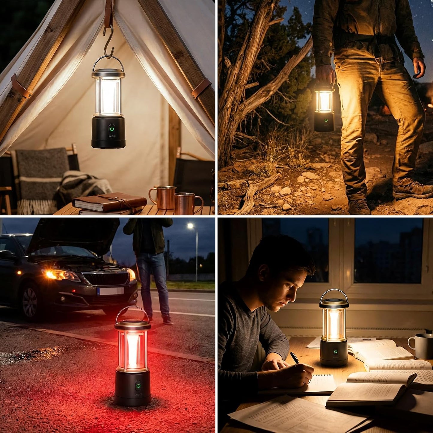 Lepro 1100LM Battery Powered LED Camping Lantern, Waterproof Tent Light with 4 Light Modes, Camping Essentials, Lantern Flashlight for Camping, Emergency Light, Power Outage, Not Rechargeable