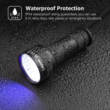 Lepro Black Light Flashlight, 51 LED 395nm wavelength UV Light Portable Ultraviolet Flashlight Dog Urine Detector 3 AA Batteries Needed Find Pet Stains on Clothes Carpet or Rugs