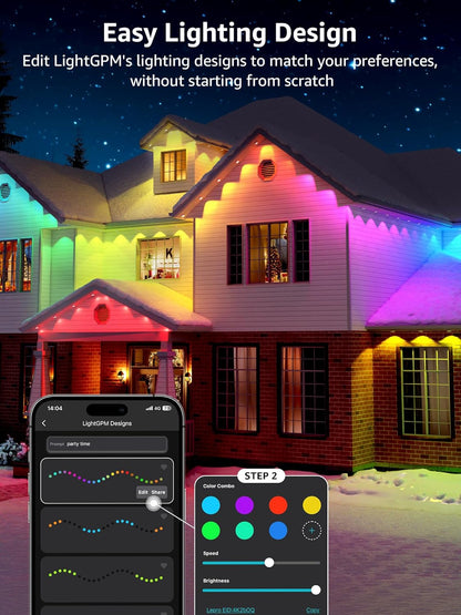 Lepro E1 AI Permanent Outdoor Lights APP Control, 50ft RGB+IC Smart Christmas Lights with 30 Warm/Cool White LED, Alexa Google Enabled Eaves Lights, AI Generated Lighting LLM, NO Remote, 2.4 GHz WiFi