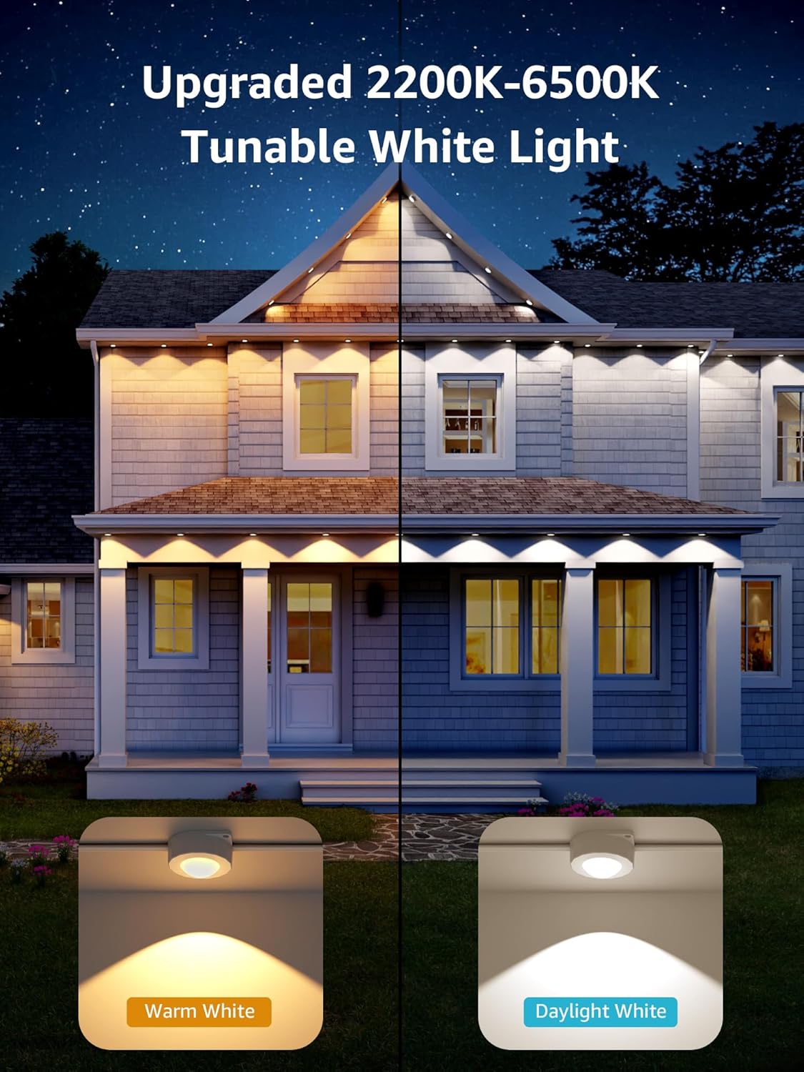 Lepro E1 AI Permanent Outdoor Lights APP Control, 50ft RGB+IC Smart Christmas Lights with 30 Warm/Cool White LED, Alexa Google Enabled Eaves Lights, AI Generated Lighting LLM, NO Remote, 2.4 GHz WiFi