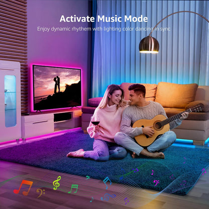 Lepro 32.8ft RGB LED light strip with music sync, 16 million colors, smart app control, suitable for bedroom, home, and parties