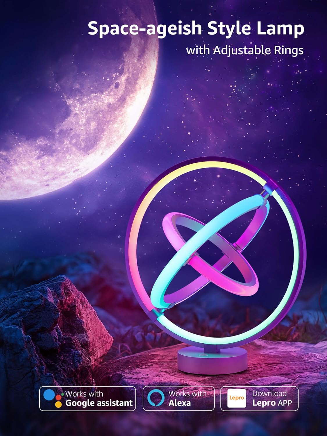 Lepro TB1 AI smart desk lamp with RGB LED, color-changing, music sync, and WiFi/Bluetooth connectivity for modern home lighting.