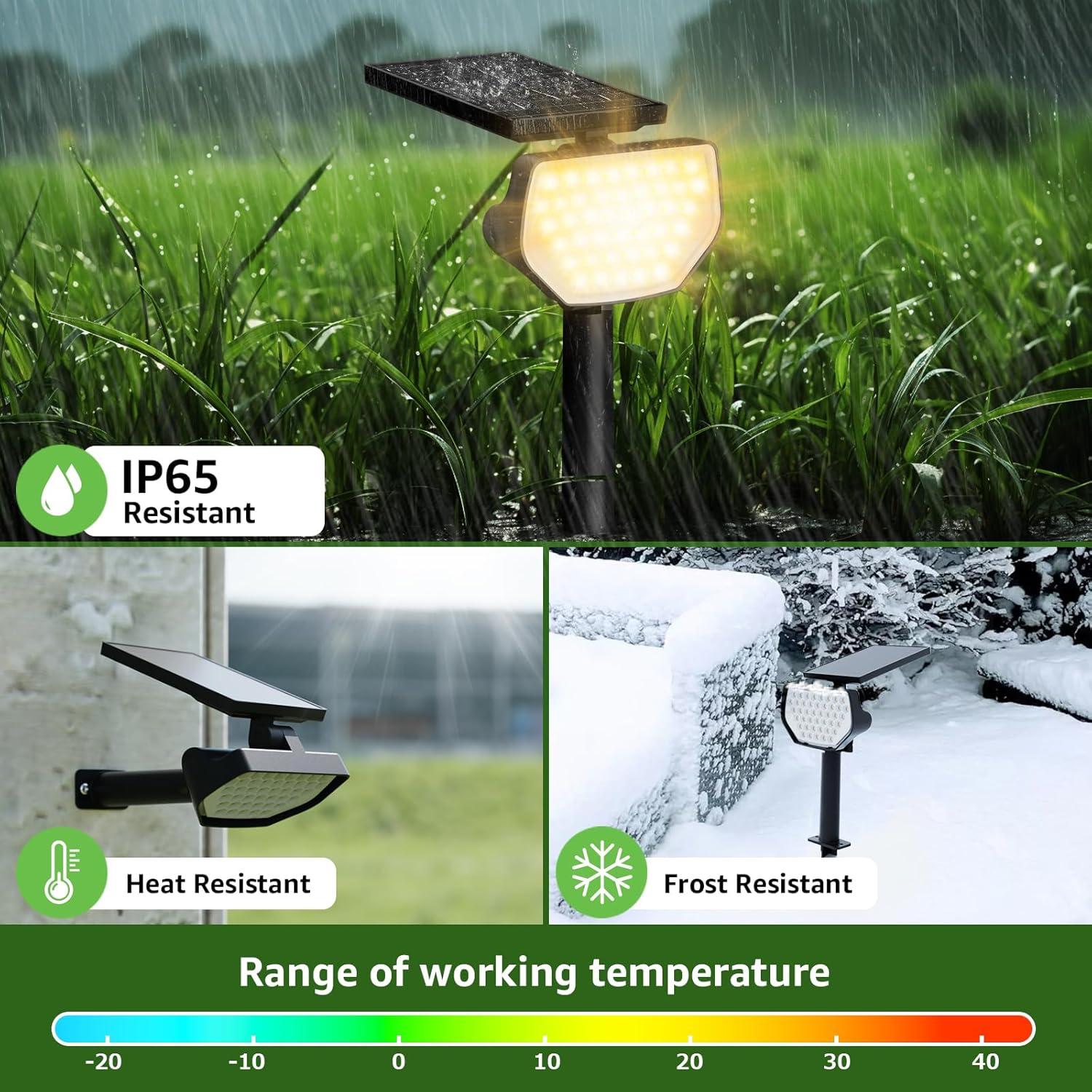 Lepro outdoor solar spotlight with 43 LEDs, warm white 3000K, IP65 waterproof, dusk-to-dawn auto on/off for garden yard porch