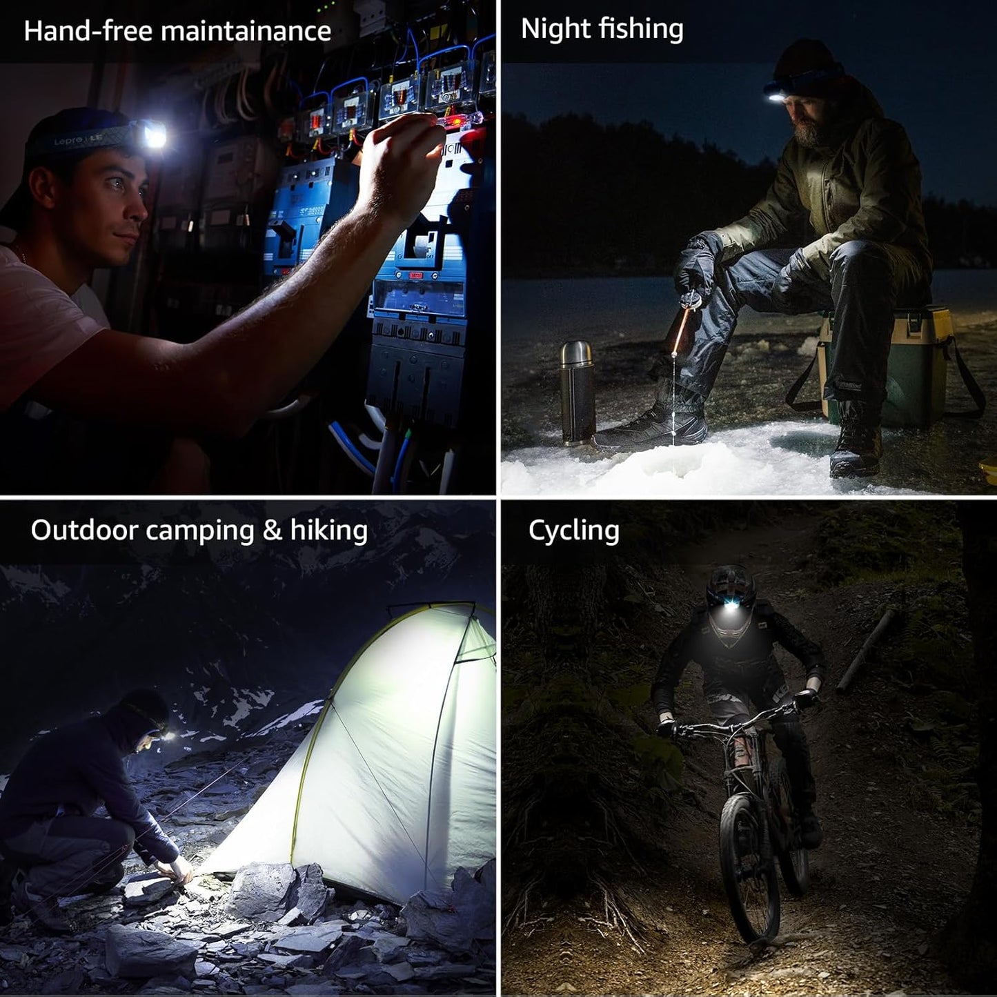 Lepro Headlamp 2-Pack, 1300 Lux Ultra-Light Bright LED Headlights with White Red Light, 6 Modes Battery-Operated Lightweight Waterproof Head Flashlight for Camping Running Cycling Emergency-Blue