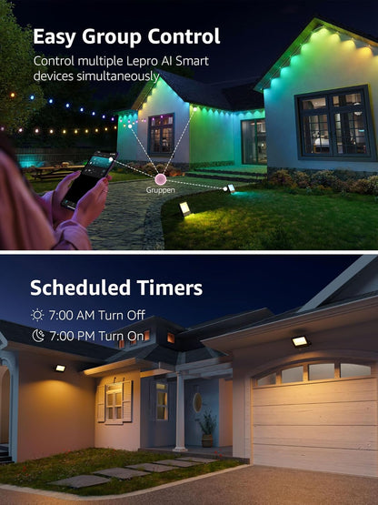 Lepro F2 AI Smart LED Flood Light 30W, Outdoor Color Changing Landscape Lights 2700LM, 2700K RGBW App Control Floodlights, Music Sync, Work with Alexa&Google, IP65 Waterproof, US Plug