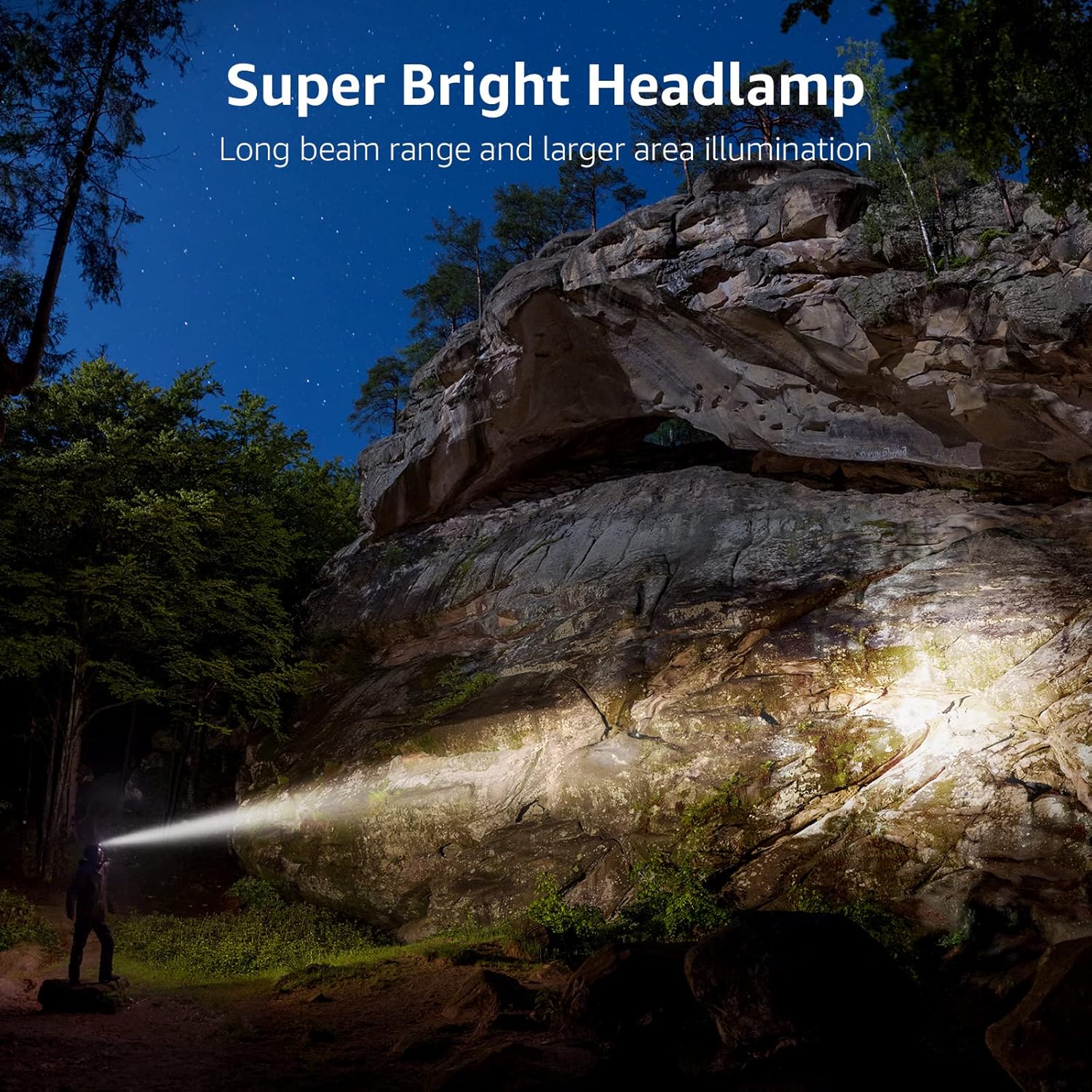 Lepro rechargeable LED headlamp with adjustable headband, 5 light modes, and USB cable for camping, hunting, and outdoor activities.