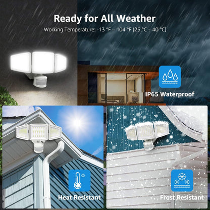 Lepro LED Security Lights, Outdoor Motion Sensor Light, Flood Lights with 3 Adjustable Heads, 270deg Wide Lighting Angle, 27W 3200LM Super Bright, IP65 Waterproof for Yard Porch Garage, White