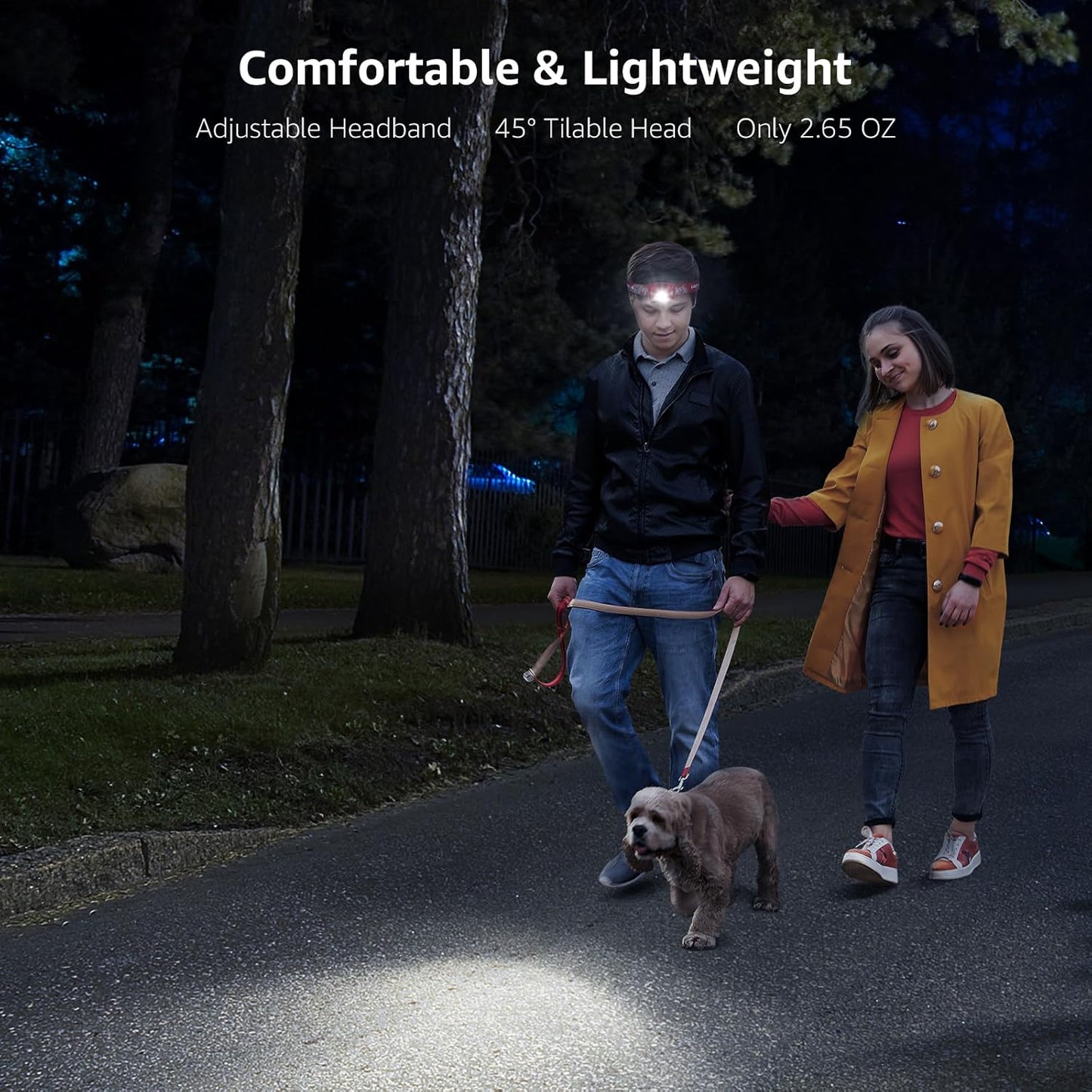 Lepro Headlamp Rechargeable 2-Pack, 2000 Lux Super Bright LED Headlamp with Red and White Light, 6 Lighting Modes Hardhat Head Lamp, Waterproof Lightweight Headlight for Outdoor Camping Running Red