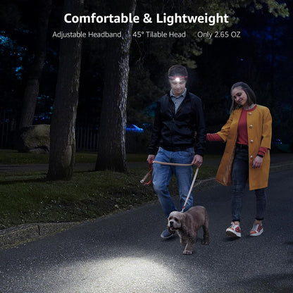 Lepro Headlamp Rechargeable 2-Pack, 2000 Lux Super Bright LED Headlamp with Red and White Light, 6 Lighting Modes Hardhat Head Lamp, Waterproof Lightweight Headlight for Outdoor Camping Running Red