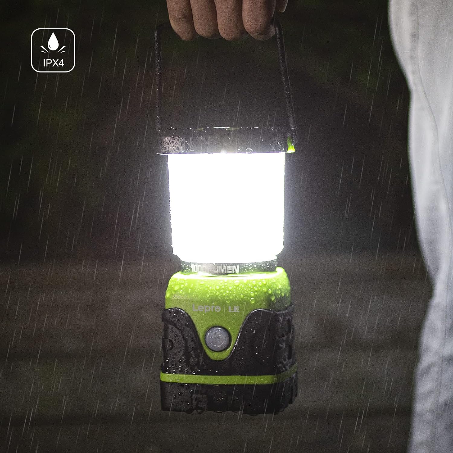 Lepro outdoor LED camping lantern with 1000 lumens, battery-powered, waterproof, dimmable tent light for camping and emergencies.