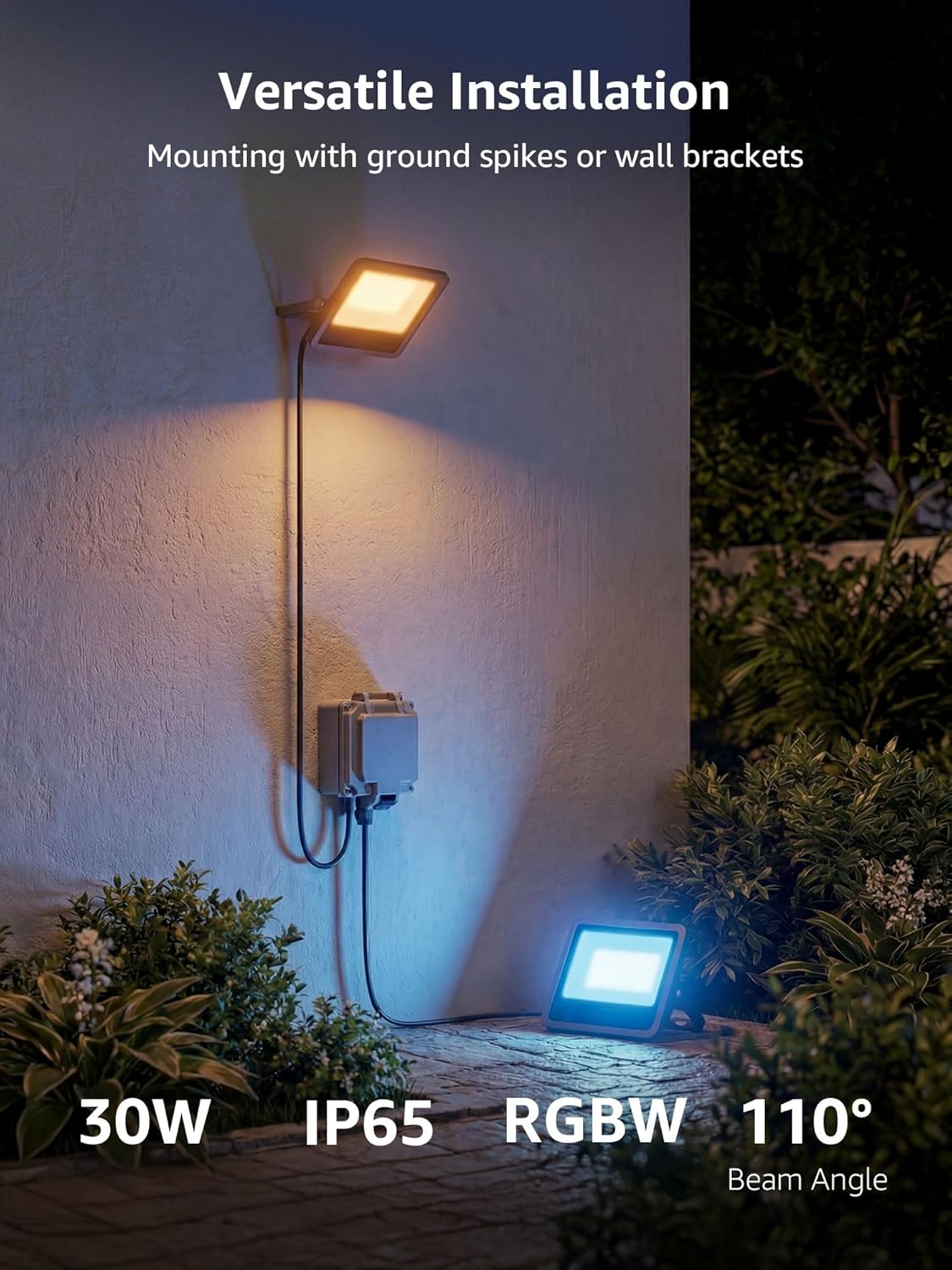 Lepro F2 AI Smart LED Flood Light 30W, Outdoor Color Changing Landscape Lights 2700LM, 2700K RGBW App Control Floodlights, Music Sync, Work with Alexa&Google, IP65 Waterproof, US Plug