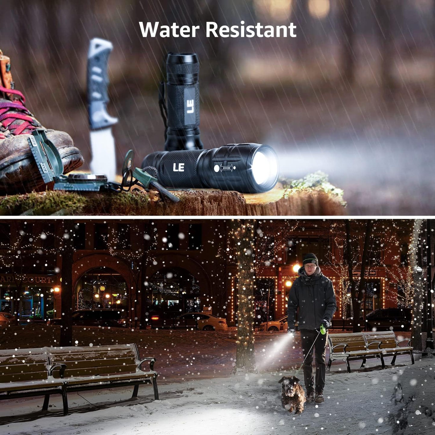 Lighting EVER LED Flashlights High Lumens, Small Flashlight, Zoomable, Waterproof, Adjustable Brightness Flash Light for Outdoor, Emergency, Camping, AAA Batteries Included, 2 Pack