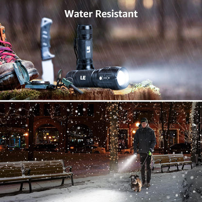 Lighting EVER LED Flashlights High Lumens, Small Flashlight, Zoomable, Waterproof, Adjustable Brightness Flash Light for Outdoor, Emergency, Camping, AAA Batteries Included, 2 Pack