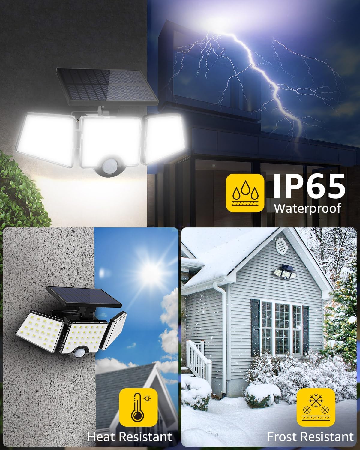 LE Solar Lights Outdoor, Motion Sensor Security Lights, 1000LM 72 LED, 3 Adjustable Head 270 Deg Wide Angle, Waterproof Wireless Wall Lights for Porch Yard Garage Pathway and More