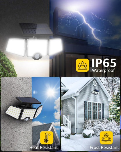 LE Solar Lights Outdoor, Motion Sensor Security Lights, 1000LM 72 LED, 3 Adjustable Head 270 Deg Wide Angle, Waterproof Wireless Wall Lights for Porch Yard Garage Pathway and More