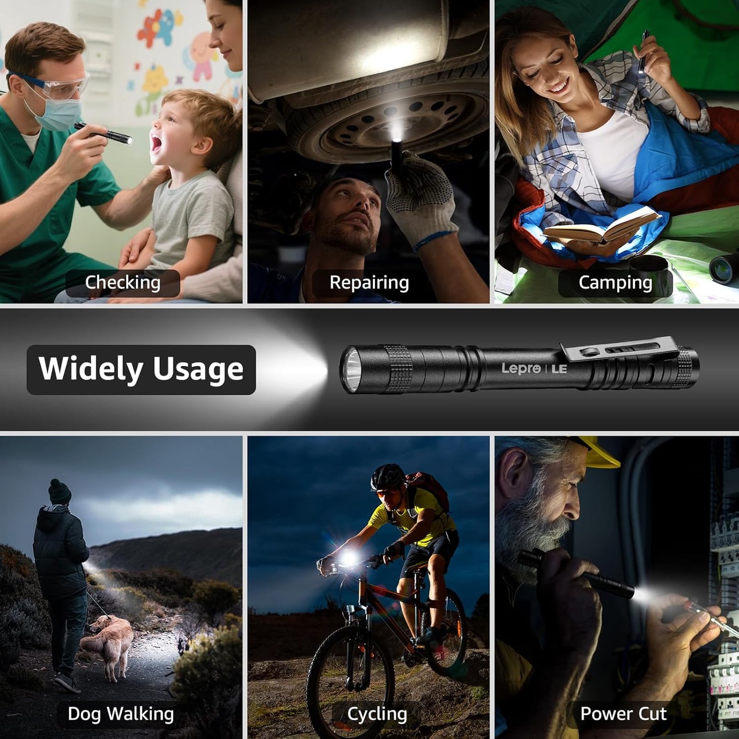 LE LED Pen Flashlight, Compact and Ultra Bright XPE LED Tactical Penlight Flashlight, Waterproof AAA Battery Powered Pocket Flashlight with Clip, 2 Packs