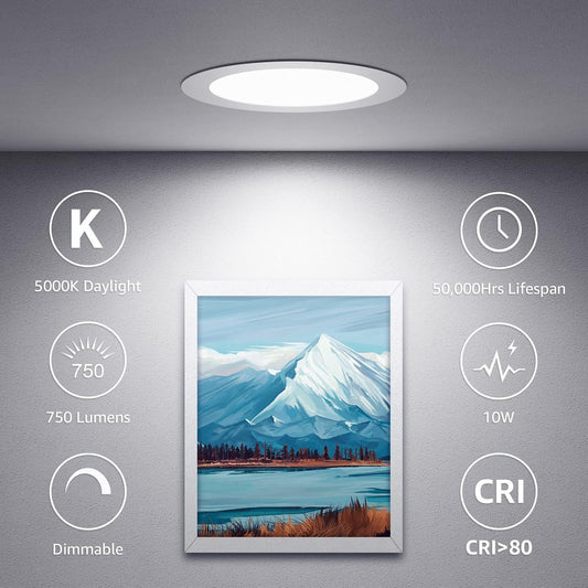 Lepro 4-inch LED recessed pot lights, 10W dimmable ceiling downlights with junction box, 750 lumens, 5000K, energy-efficient 12-pack