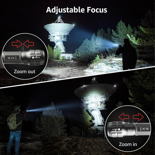 Lepro Lighting EVER LED flashlights, small waterproof zoomable torches with adjustable brightness, grey, 2-pack, for outdoor and emergency use