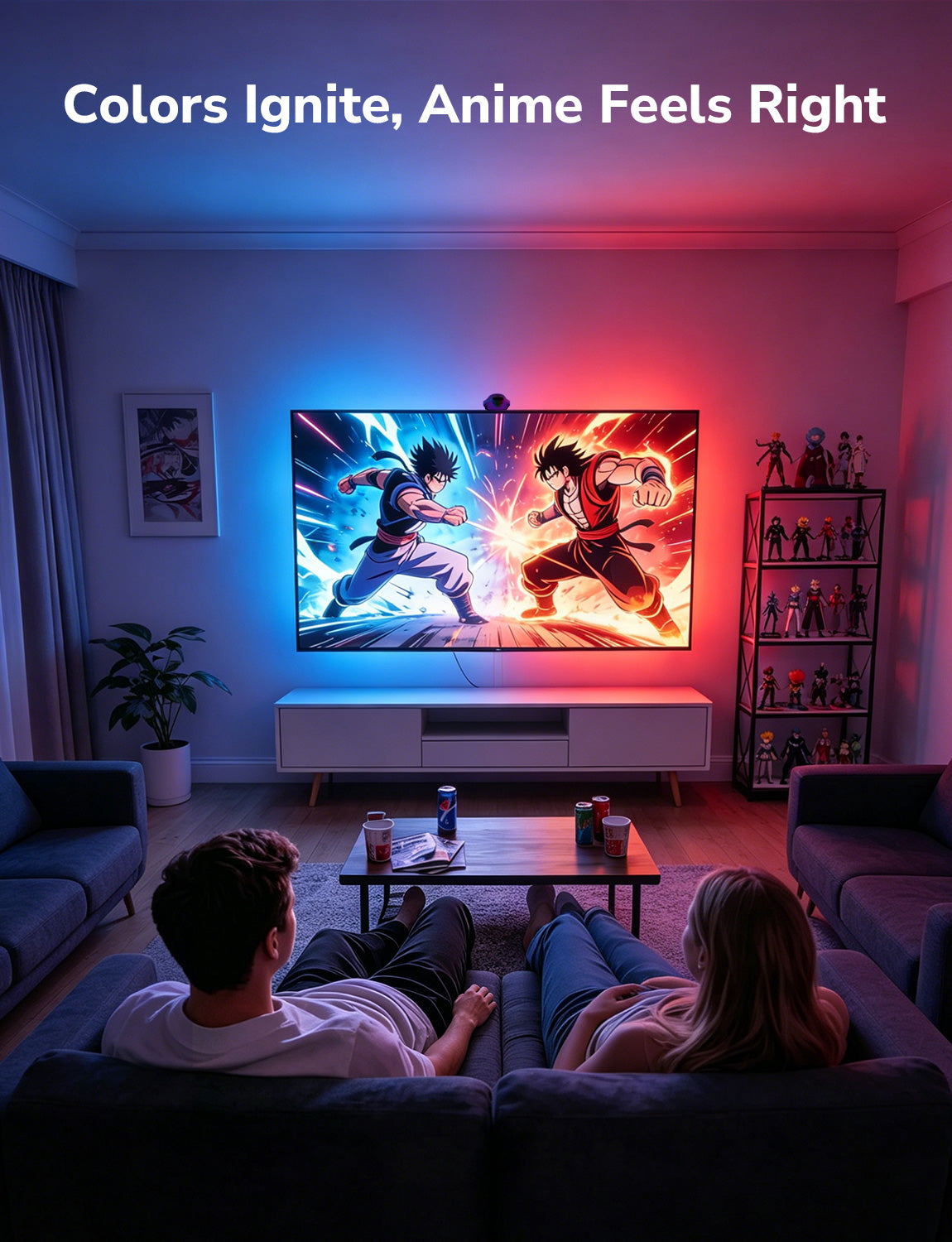 Lepro STV1 AI Smart TV backlight strip with WiFi control, fish-eye correction, and camera for ambient indoor TV lighting.
