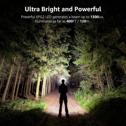 Lepro Headlamp 2-Pack, 1300 Lux Ultra-Light Bright LED Headlights with White Red Light, 6 Modes Battery-Operated Lightweight Waterproof Head Flashlight for Camping Running Cycling Emergency-Blue