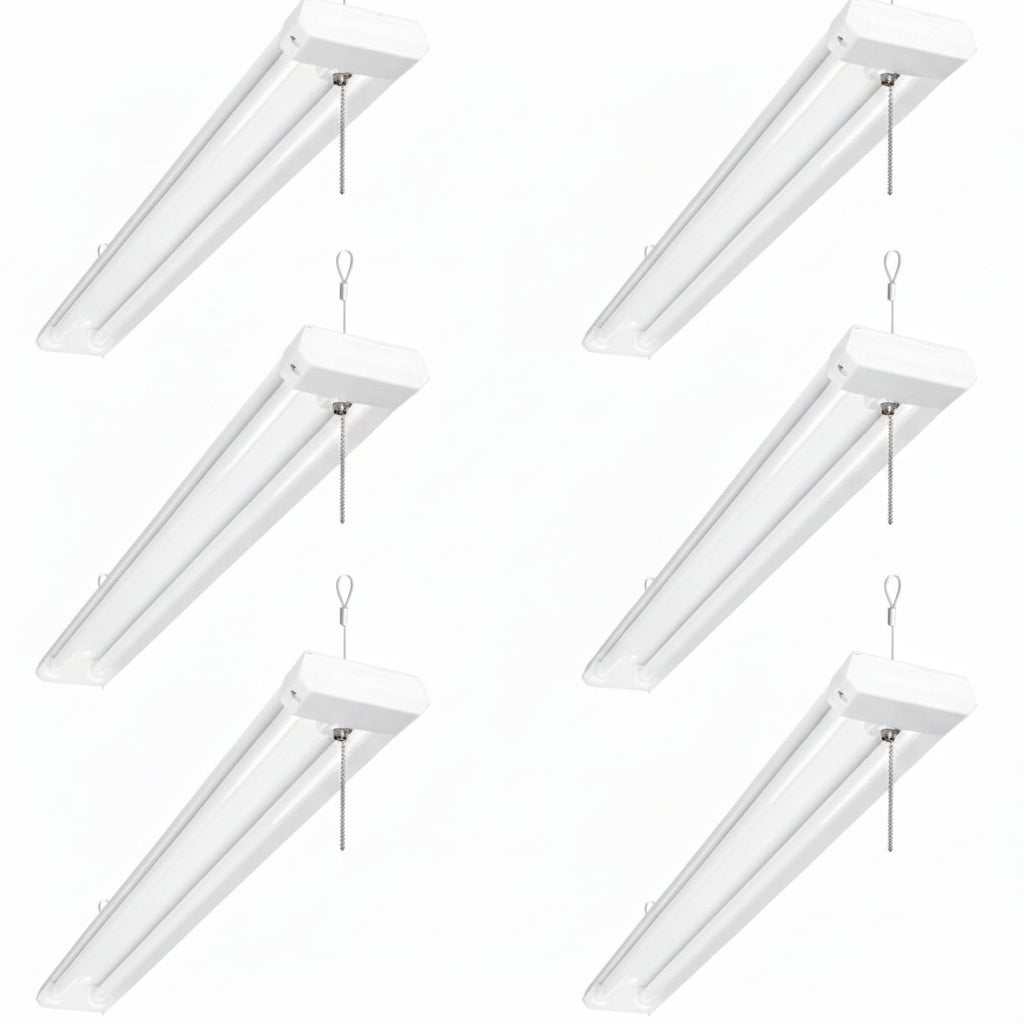 Lepro 6 Pack Linkable 4200lm LED Shop Light, 4ft 42W Ceiling Lights, 5000K Daylight White For Garage, Basement, Workshop, Suspension Mount, With Pull Chain, Energy Star Rebates Available