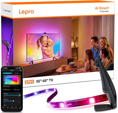 Lepro STV1 AI Smart TV Backlight, WiFi TV LED Backlight Strip with Fish-Eye Correction Function for TVs, Voice and APP Control TV Light,Led Light TV with Camera